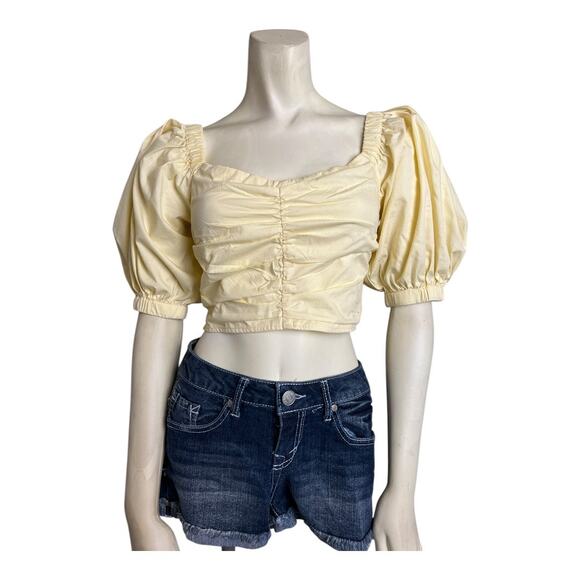 Abercrombie Yellow Top Shirt Cottage Summer Skimpy Crop y2k Boho XS Smocked - Picture 5 of 9